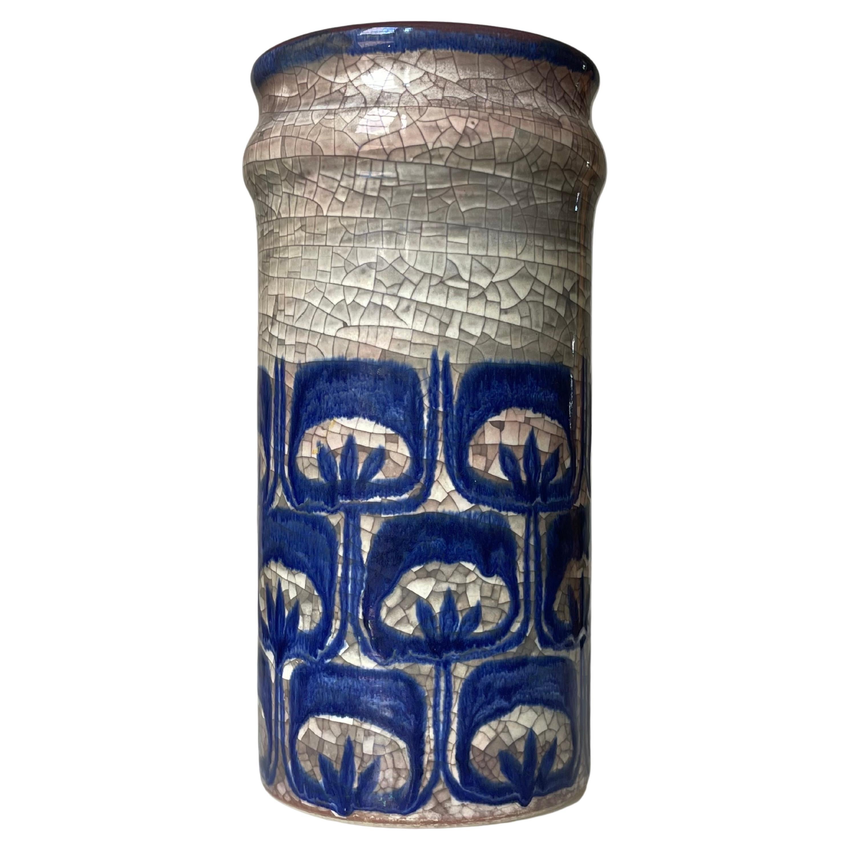 Starck, Andersen Persia Crackle Glaze Blue Gray Cylinder Vase, 1960s