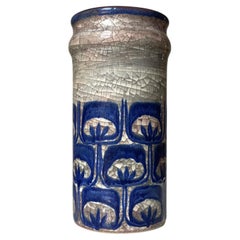Vintage Starck, Andersen Persia Crackle Glaze Blue Gray Cylinder Vase, 1960s