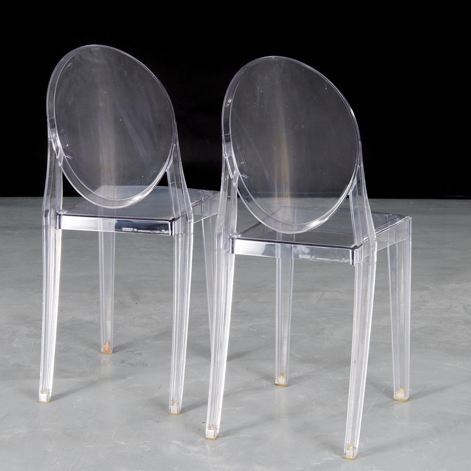 Molded Starck for Kartell - A Pair of Transparent Victoria Ghost Chairs For Sale