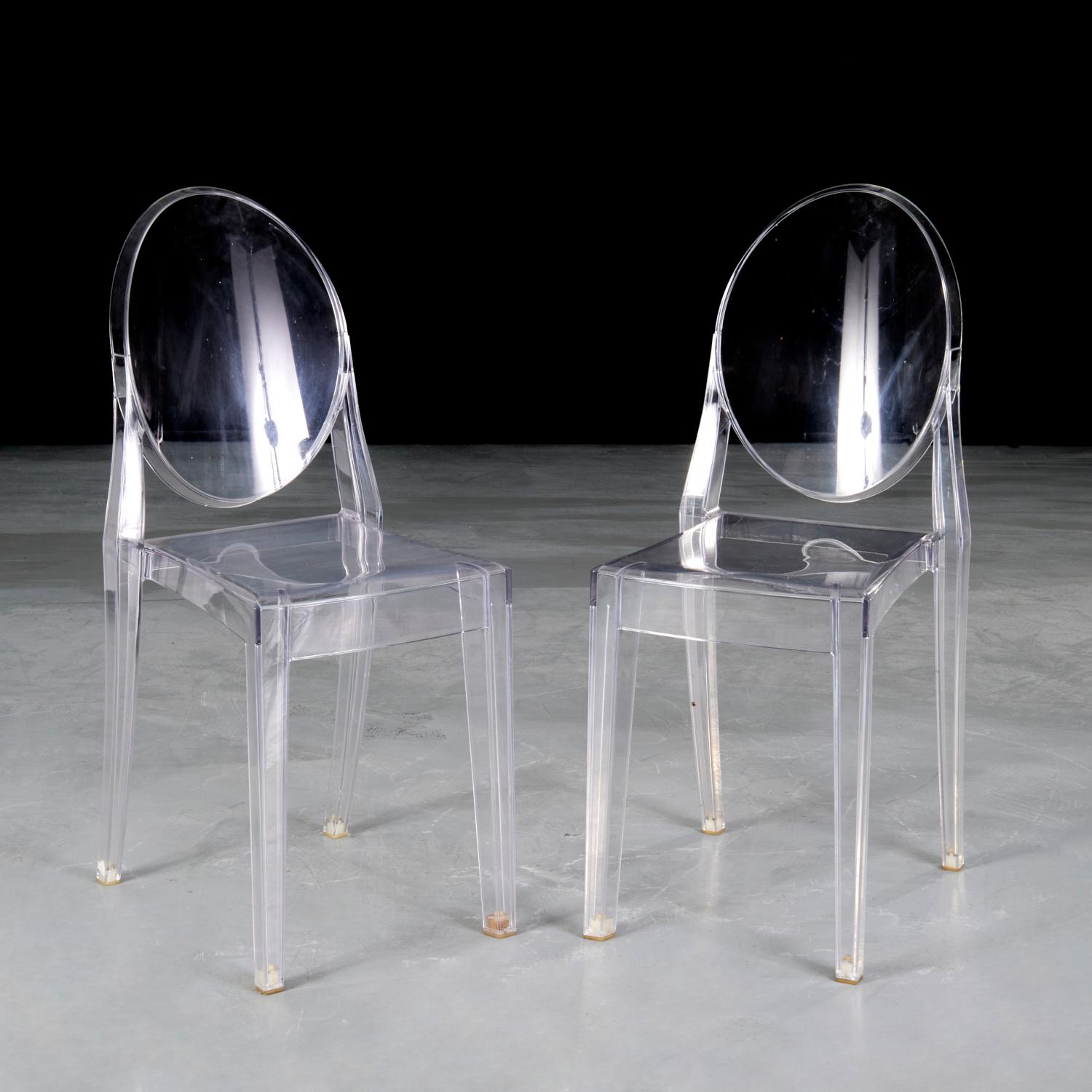 Contemporary Starck for Kartell - A Pair of Transparent Victoria Ghost Chairs For Sale