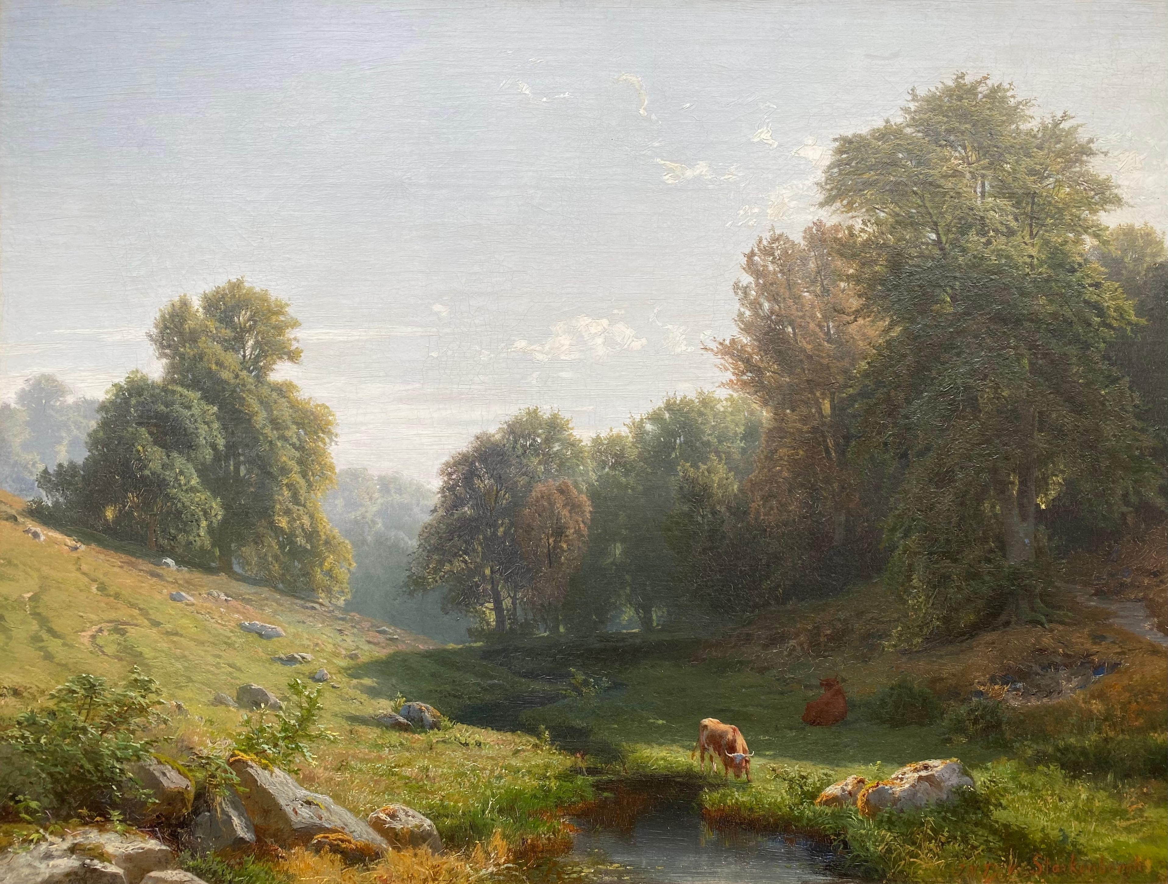 Sommerlandschaft mit Kühen, Starkenborgh Jacobus, 1822 1895, niederländischer Maler – Painting von Starckenborgh Jacobus Nicolas Baron Tjarda van Stachouwer