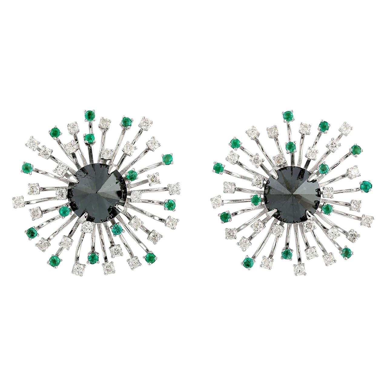 Emerald Diamond 18 Karat Gold Stardust Stud Earrings For Sale