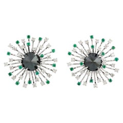 Emerald Diamond 18 Karat Gold Stardust Stud Earrings
