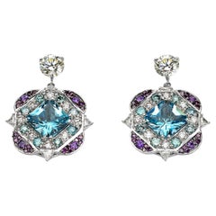 Stardust Drops Aquamarine Diamond 18k Quatro Foil Earrings By William Boyajian