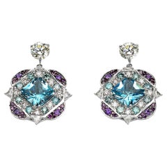 William Boyajian Boucles d'oreilles en forme de feuilles d'étoile en aigue-marine, diamants et quatro 18 carats