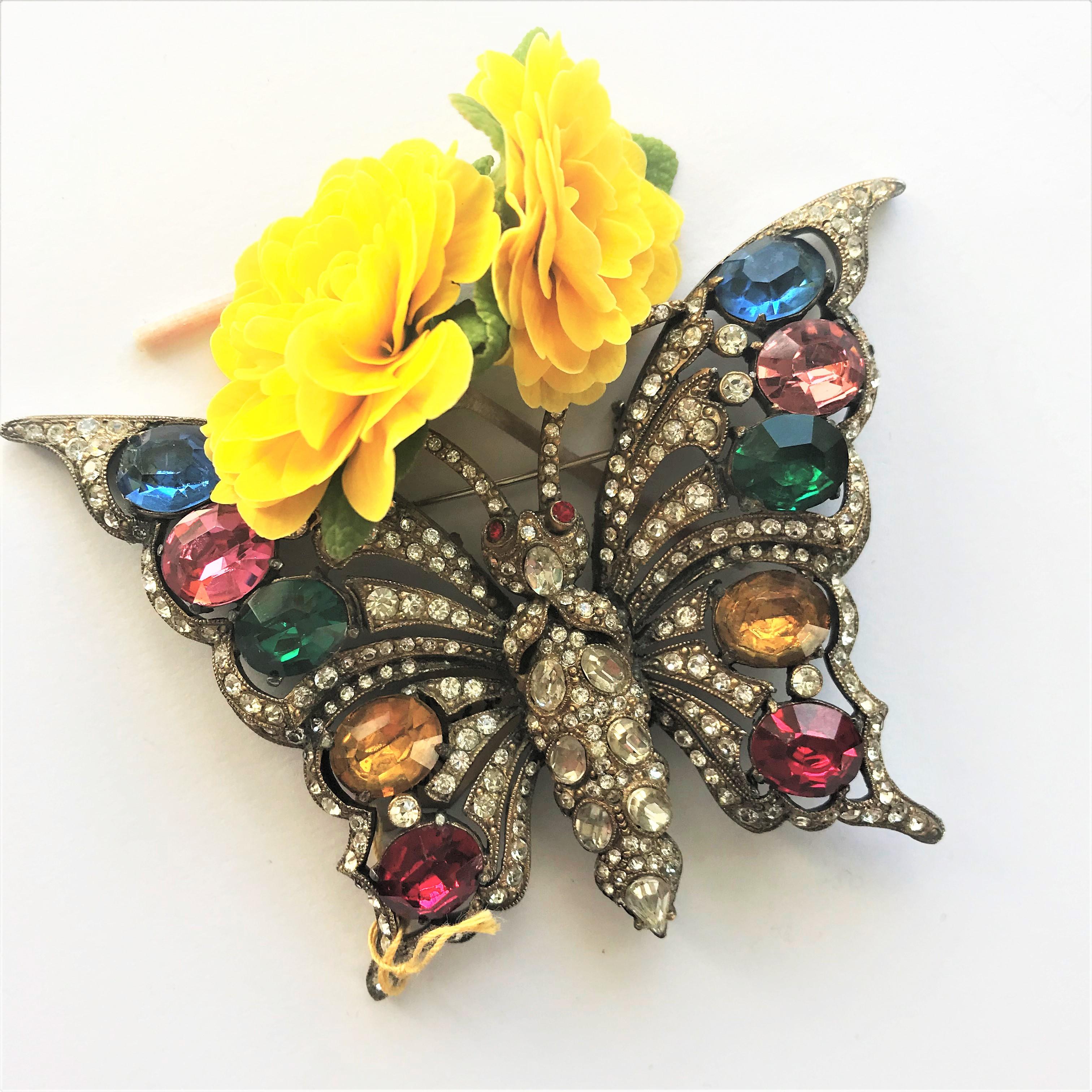STARET BUTTERLY brooch gorgeous rhinestone decoration 1940s USA For Sale 1