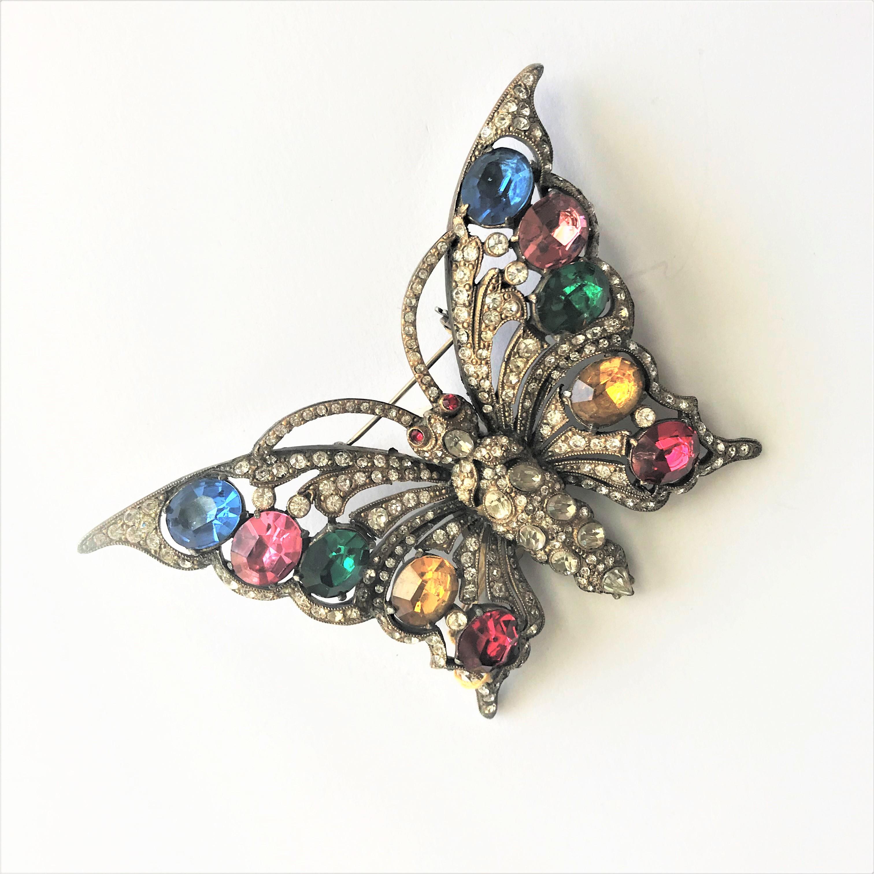 STARET BUTTERLY brooch gorgeous rhinestone decoration 1940s USA For Sale 2