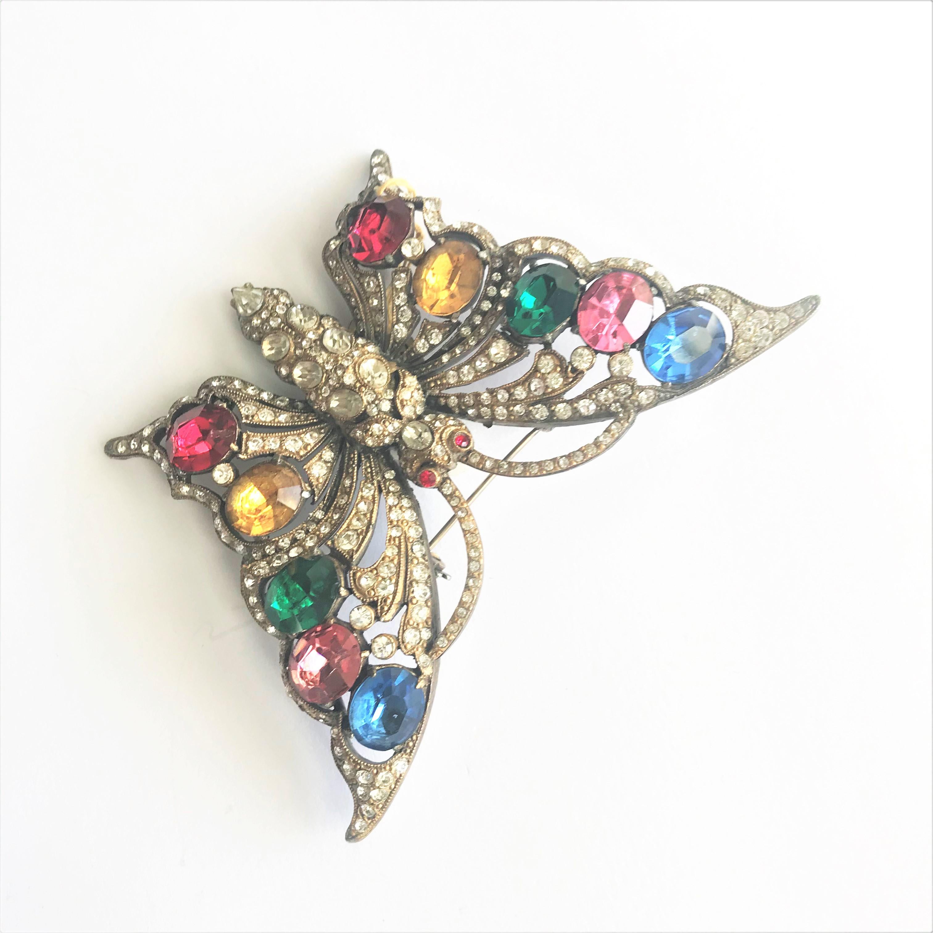 STARET BUTTERLY brooch gorgeous rhinestone decoration 1940s USA For Sale 3