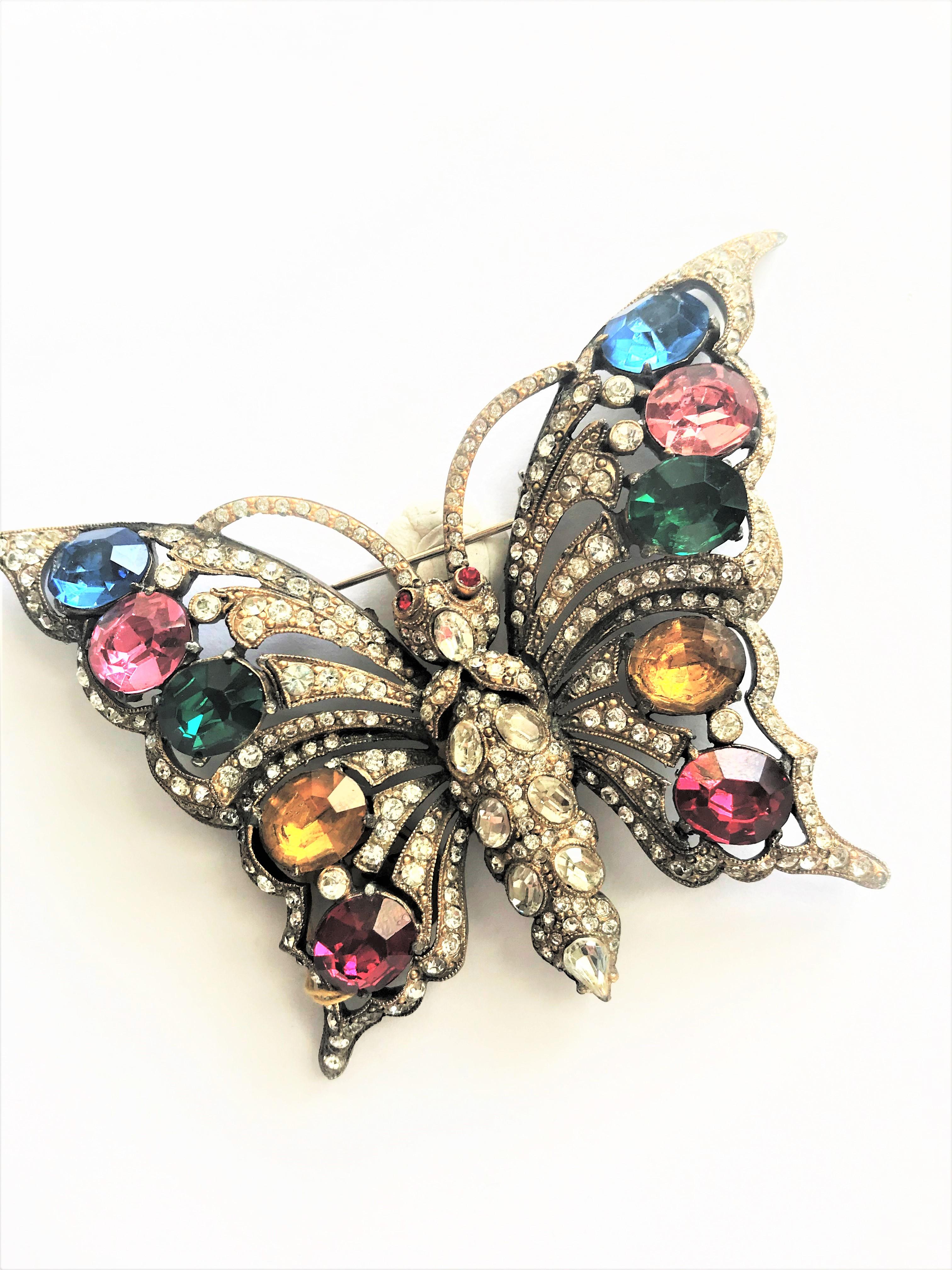STARET BUTTERLY brooch gorgeous rhinestone decoration 1940s USA For Sale 4