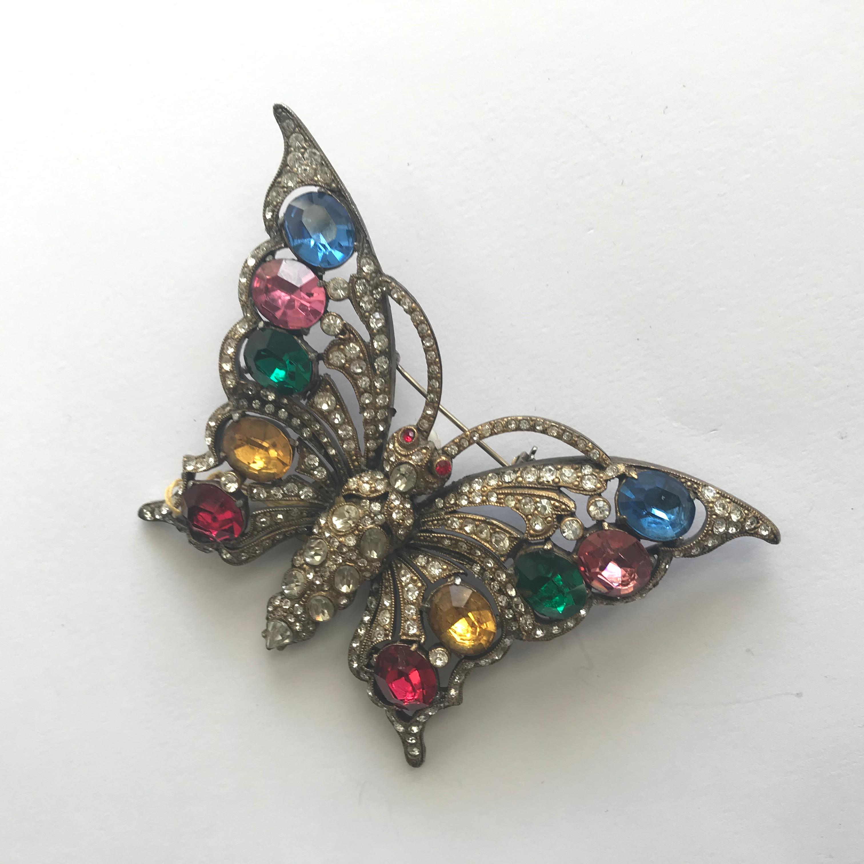 Women's STARET BUTTERLY brooch gorgeous rhinestone decoration 1940s USA For Sale