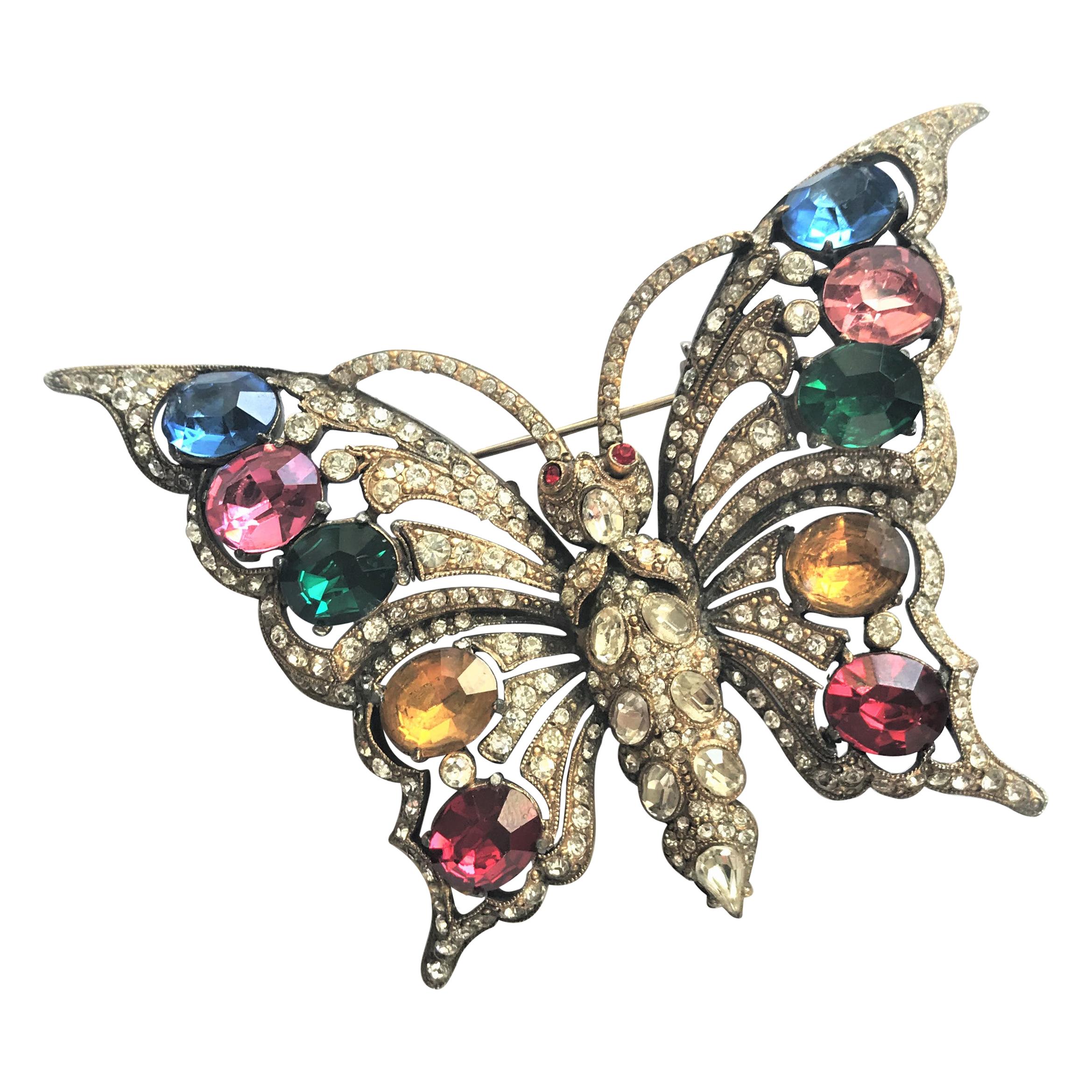 STARET BUTTERLY brooch gorgeous rhinestone decoration 1940s USA For Sale