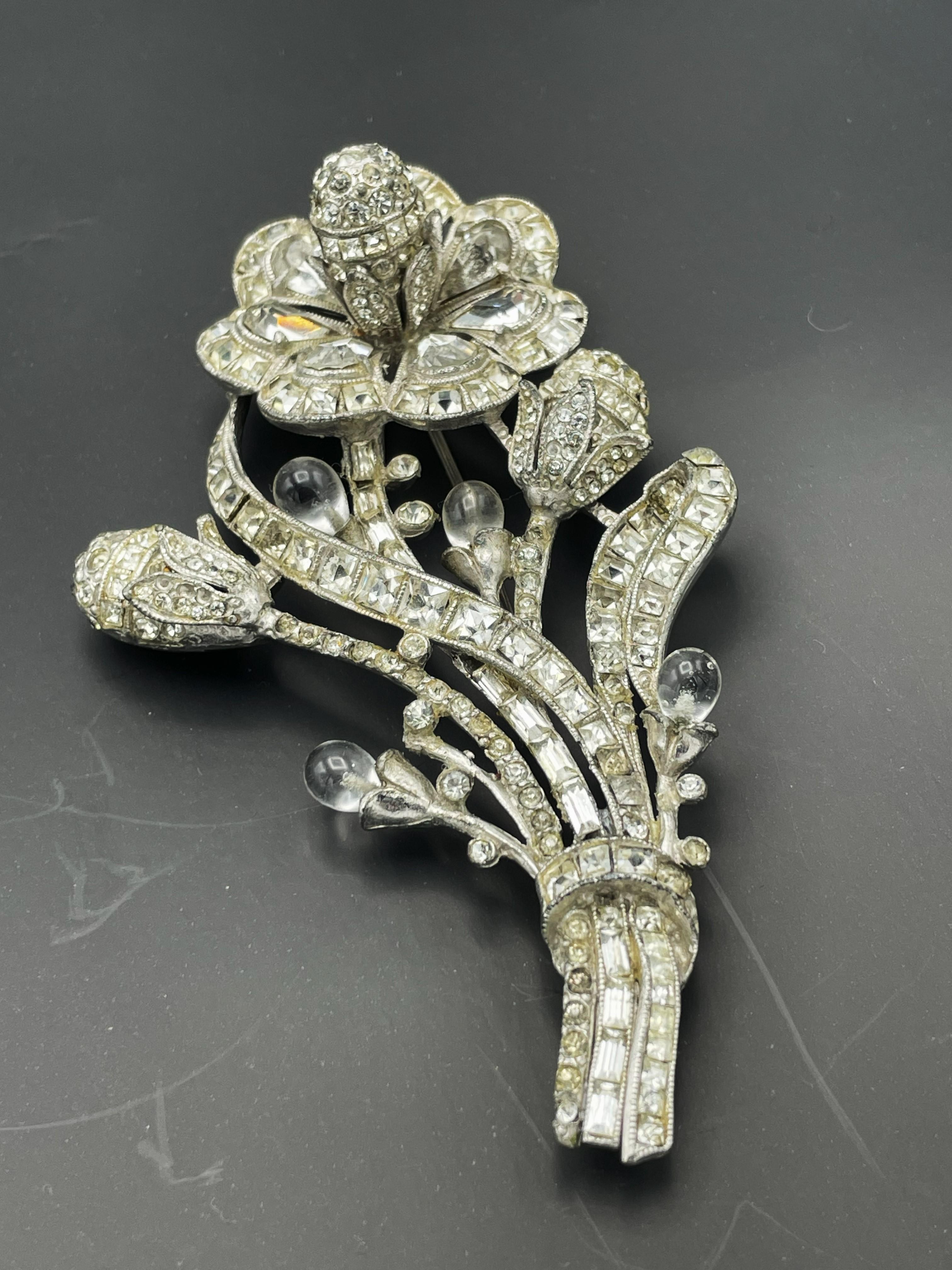 STARET/STAR - Novelty Company, RHINESTONE FLOWER BROOCH, Chicago 1922-1947 For Sale 5