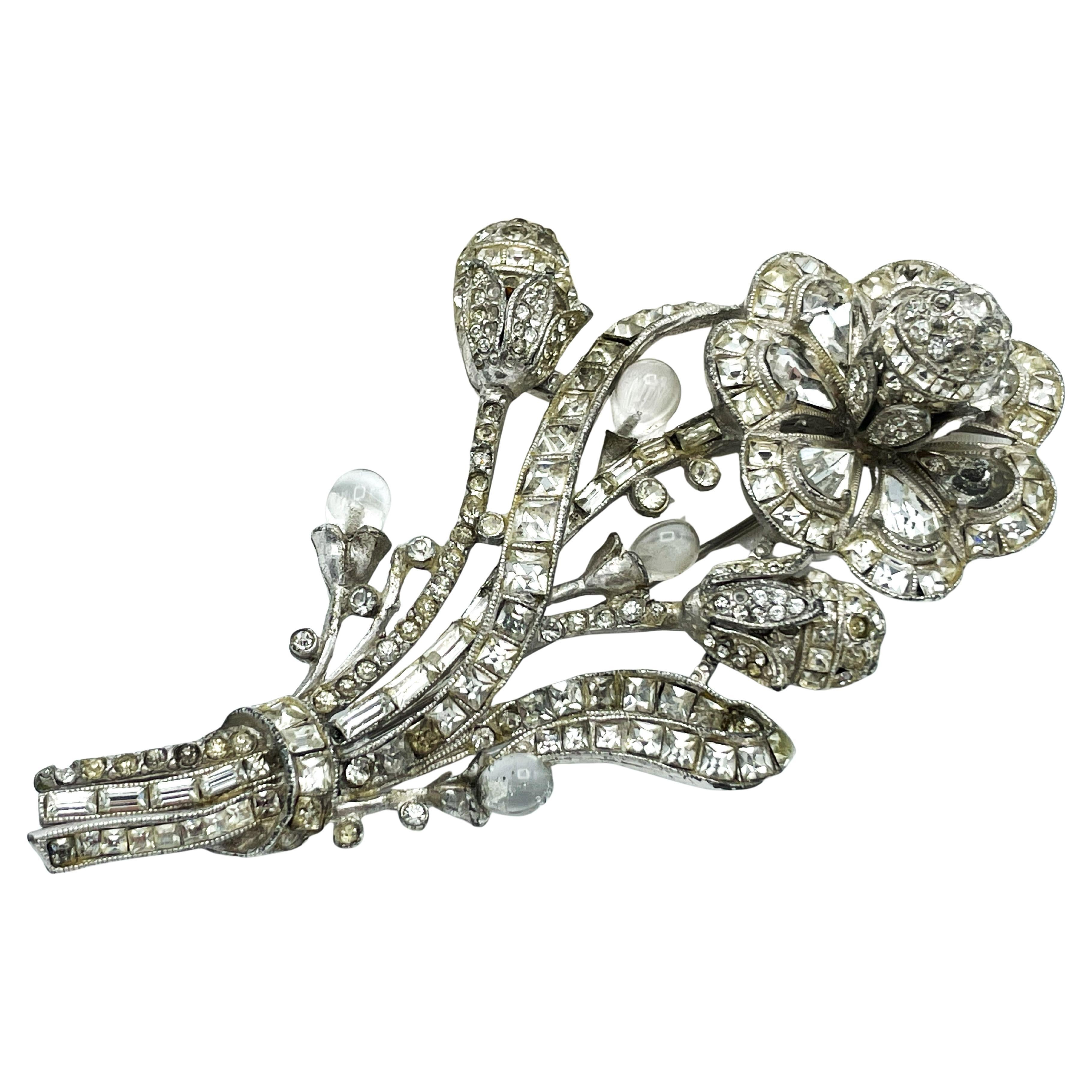 STARET/STAR - Novelty Company, RHINESTONE FLOWER BROOCH, Chicago 1922-1947