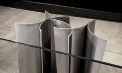 Modern Starfire Glass Dining Table with Steel Curved Legs