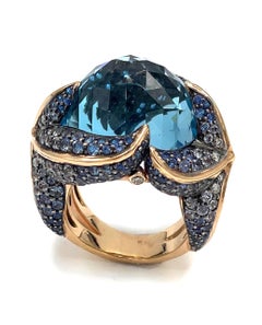 "Starfish" 18k Rose Gold and Blue Topaz Ring