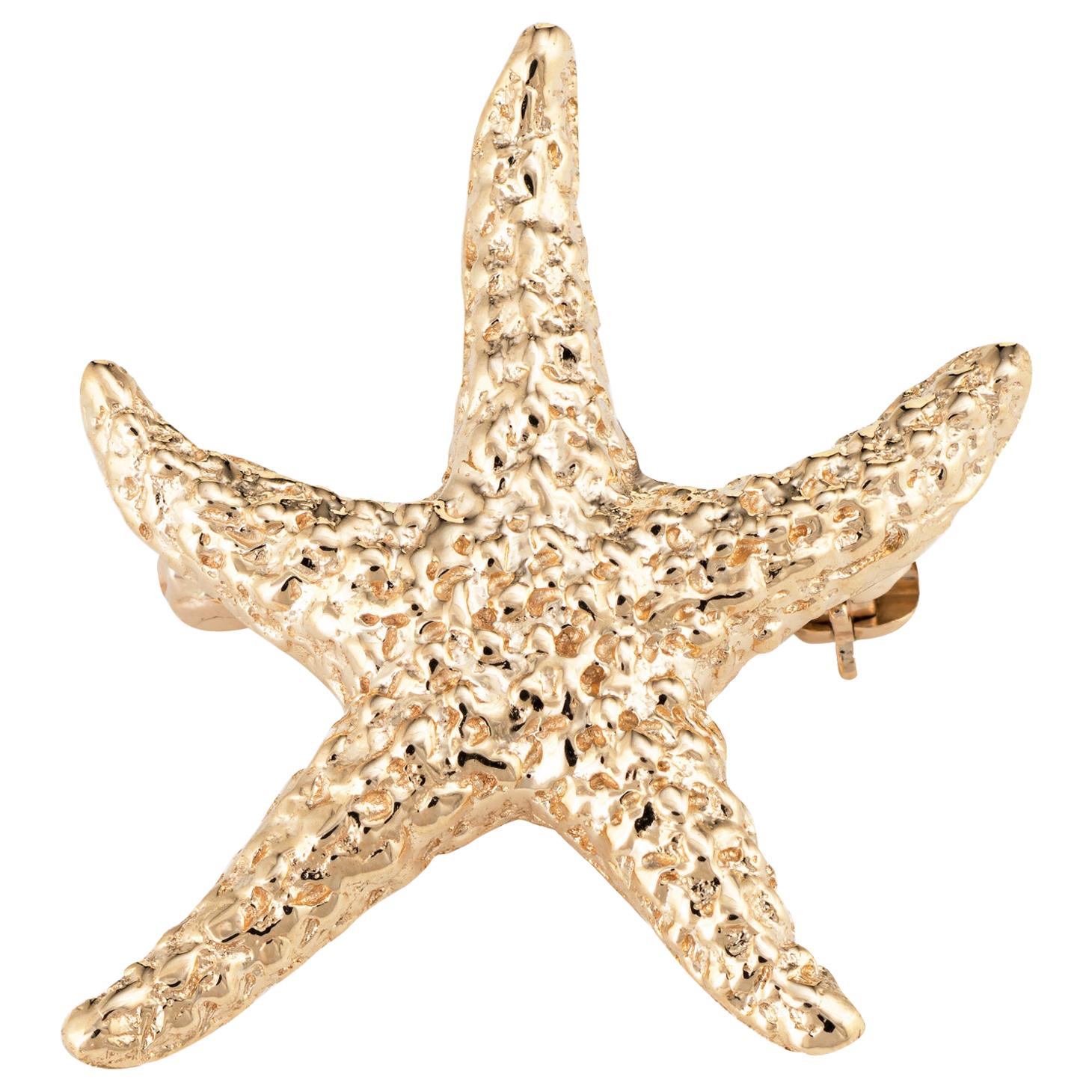 Starfish Brooch Pin Vintage 14 Karat Gold Textured Estate Fine Marine Jewelry