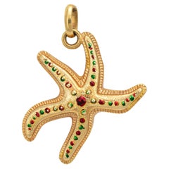 Pendentif breloque étoile de mer vintage en or jaune 14 carats, bijouterie d'océan