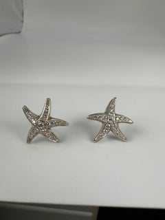Starfish Diamond Earrings 14 Karat White Gold Stud Earrings