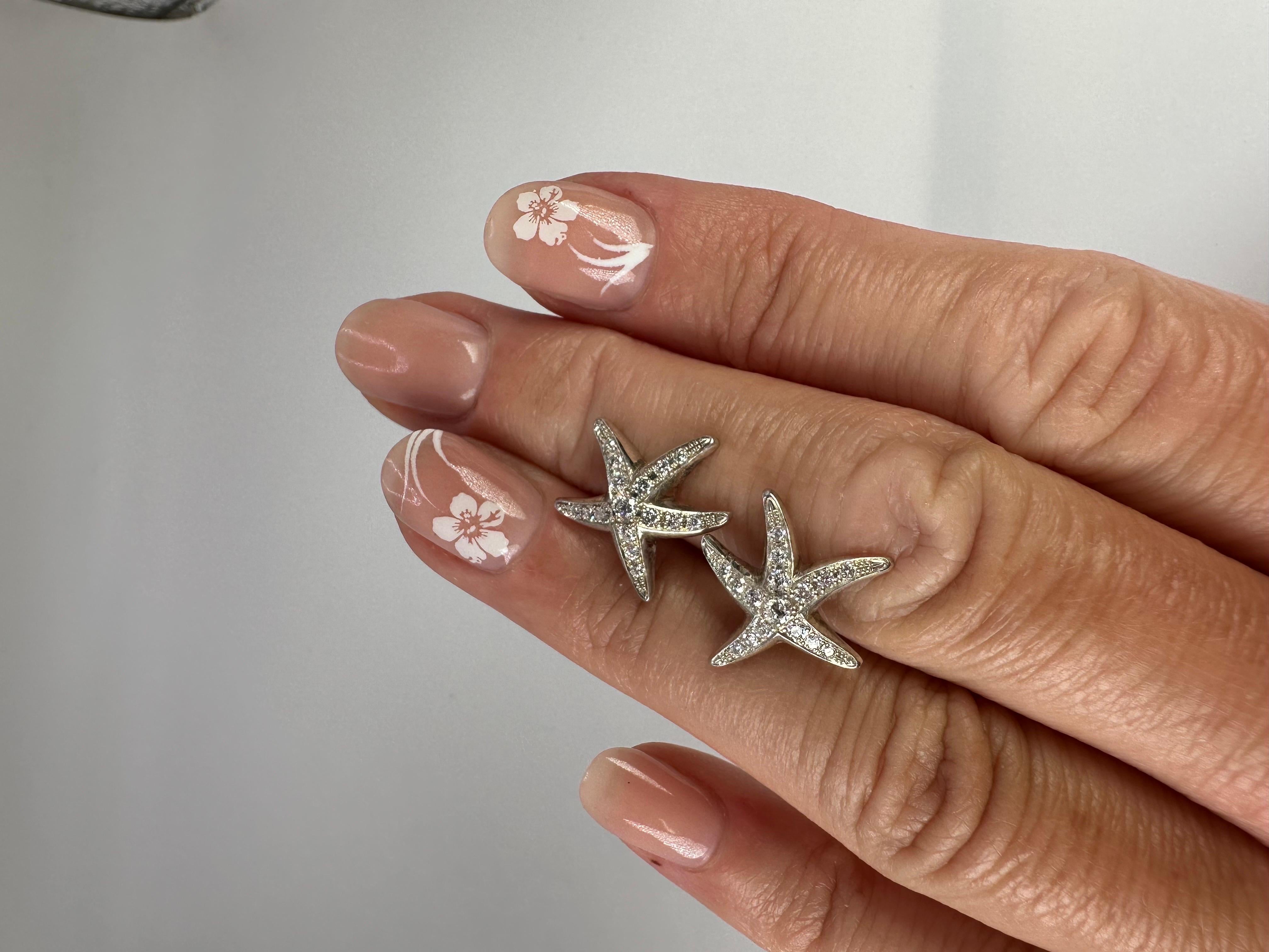 Starfish Diamond Earrings 14 Karat White Gold Stud Earrings In New Condition For Sale In Jupiter, FL