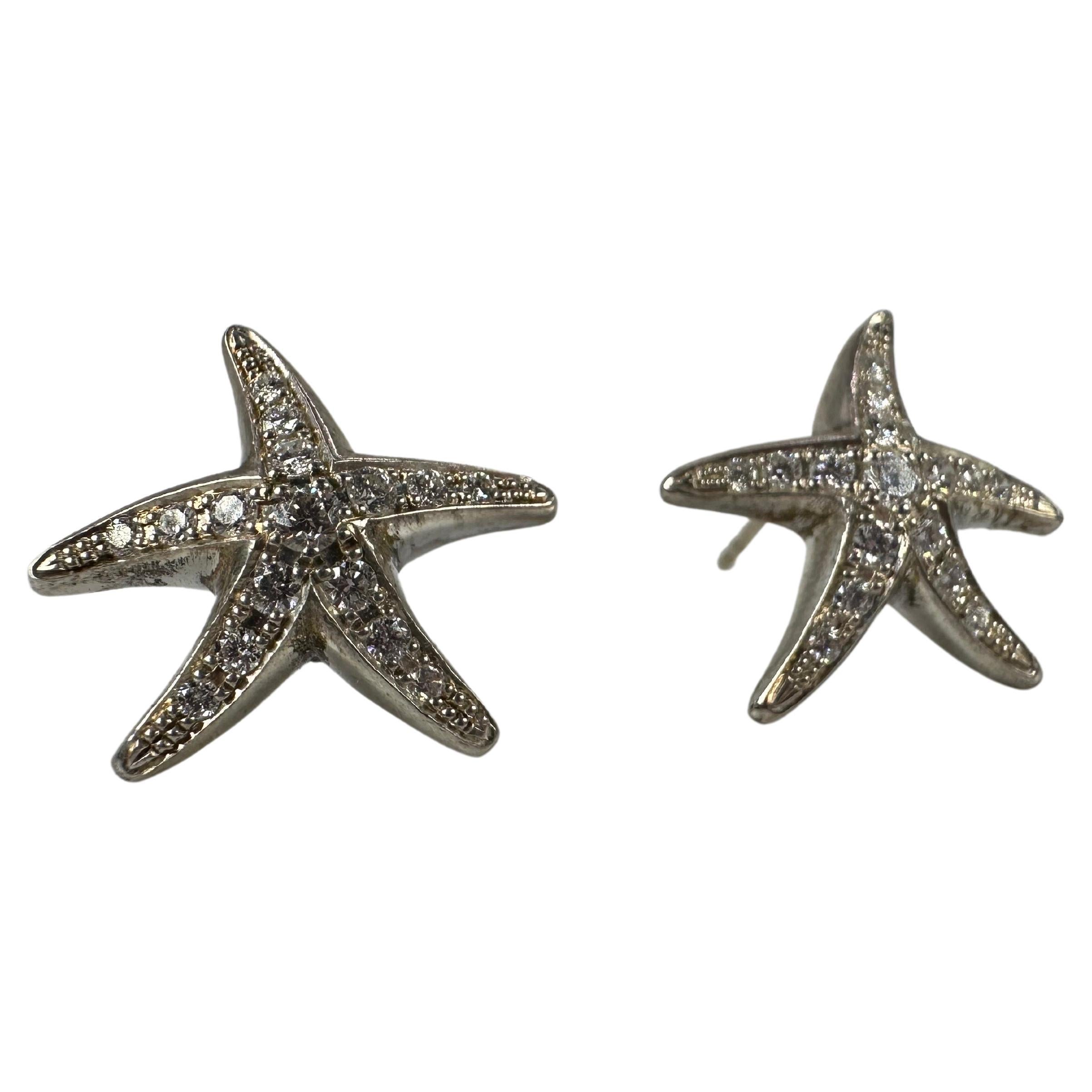 Starfish Diamond Earrings 14 Karat White Gold Stud Earrings For Sale