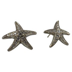 Starfish Diamond Earrings 14 Karat White Gold Stud Earrings