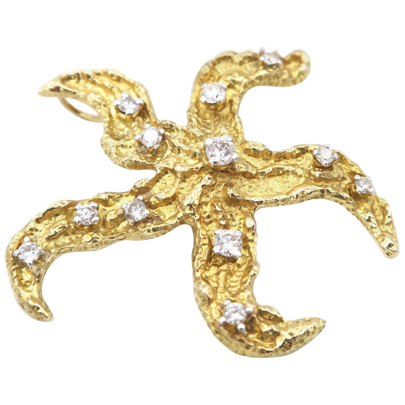 Starfish Diamond Gold Brooch and Pendant