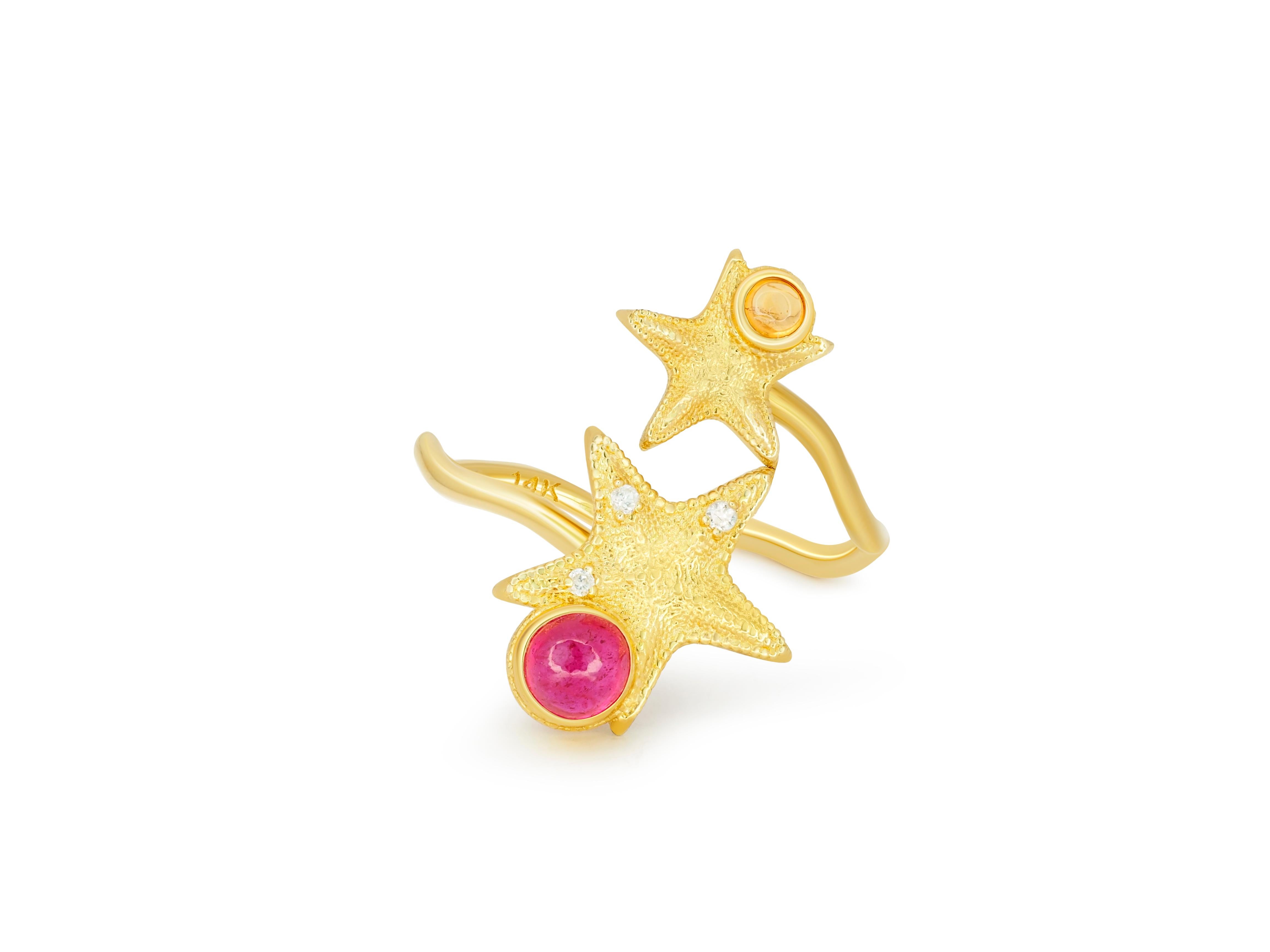 Modern Starfish gemstone ring.  For Sale