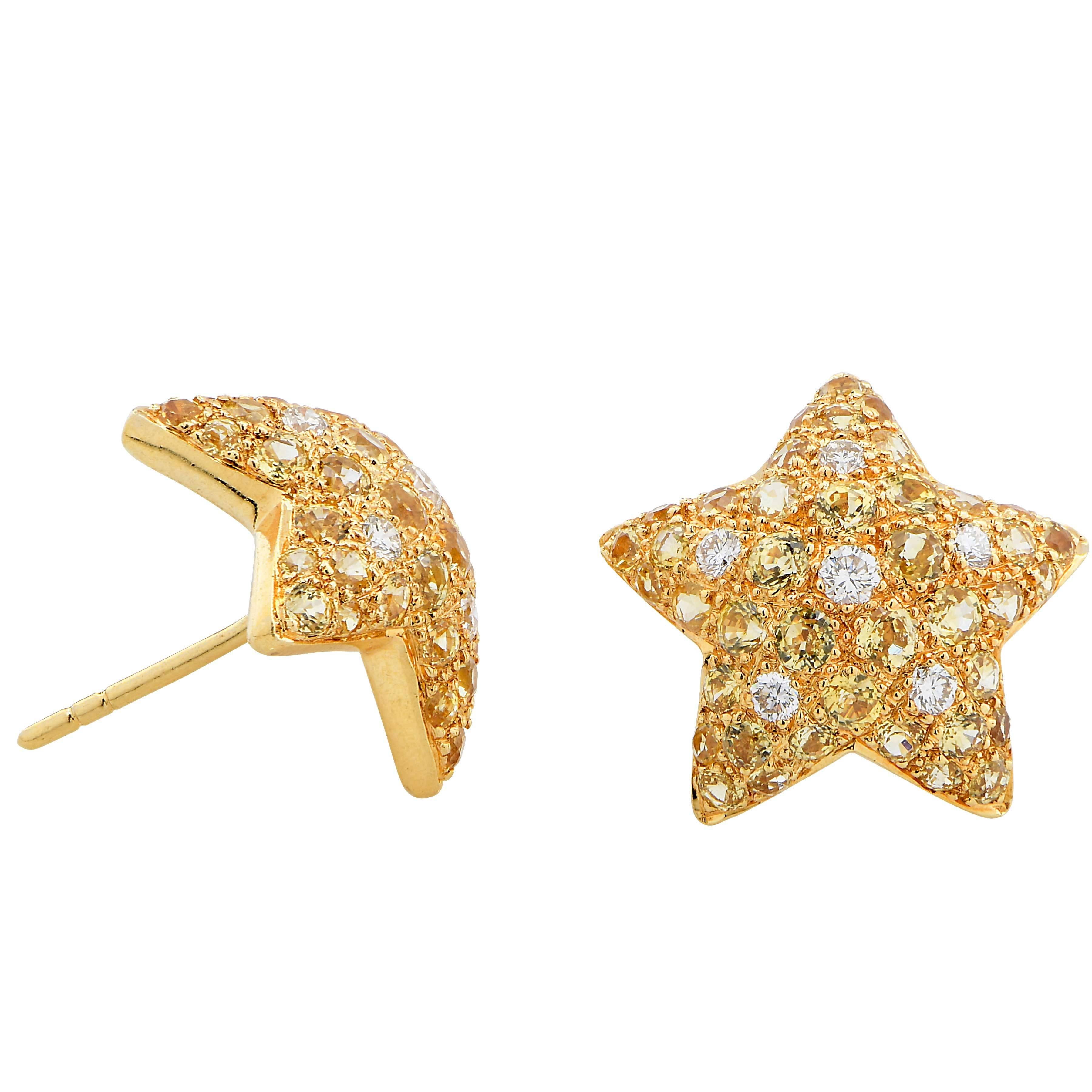 Moderne Boucles d'oreilles à motif étoile de mer en or jaune 18 carats, diamants et citrine en vente