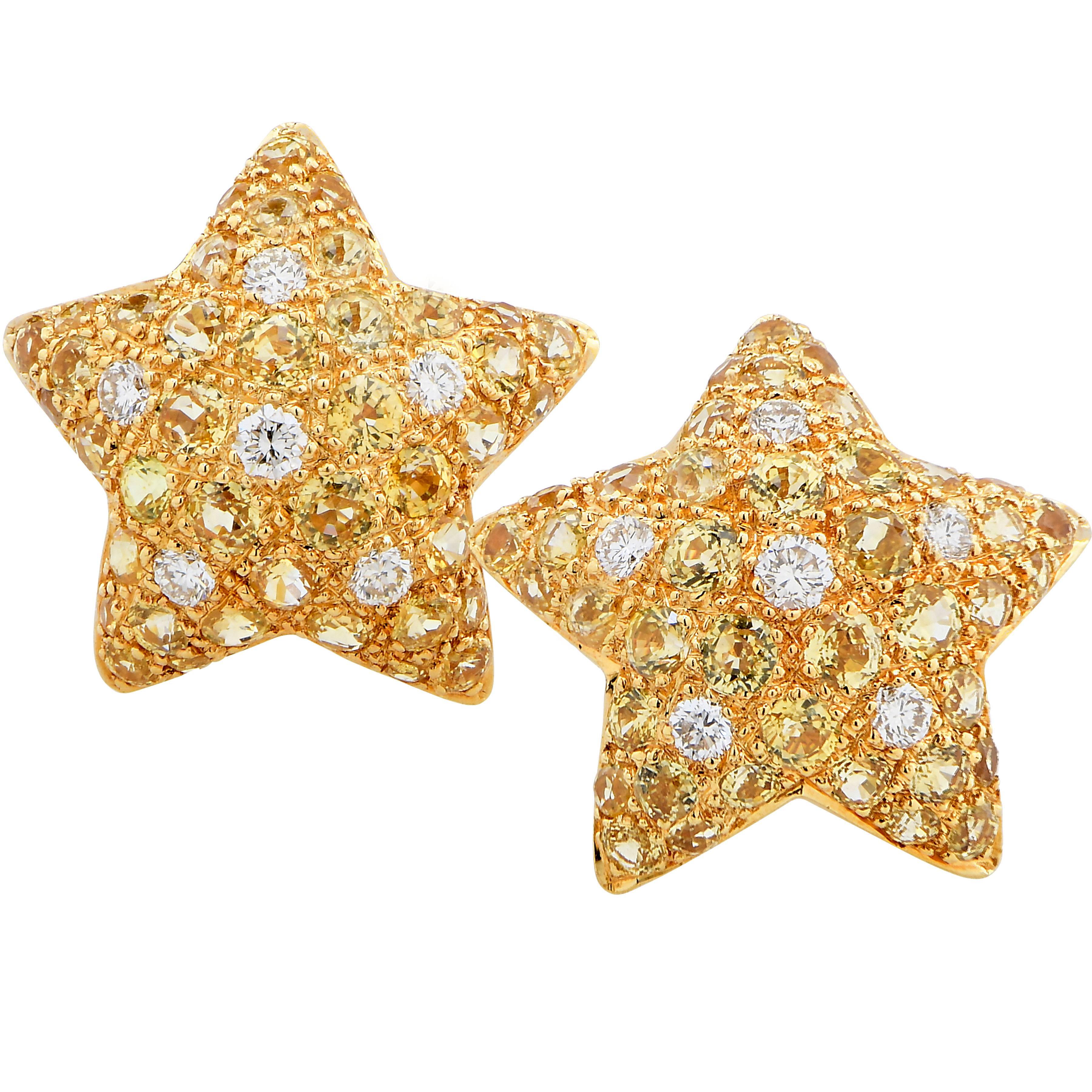 Starfish Motif Diamond and Citrine 18 Karat Yellow Gold Earrings