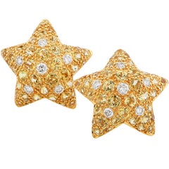 Boucles d'oreilles à motif étoile de mer en or jaune 18 carats, diamants et citrine