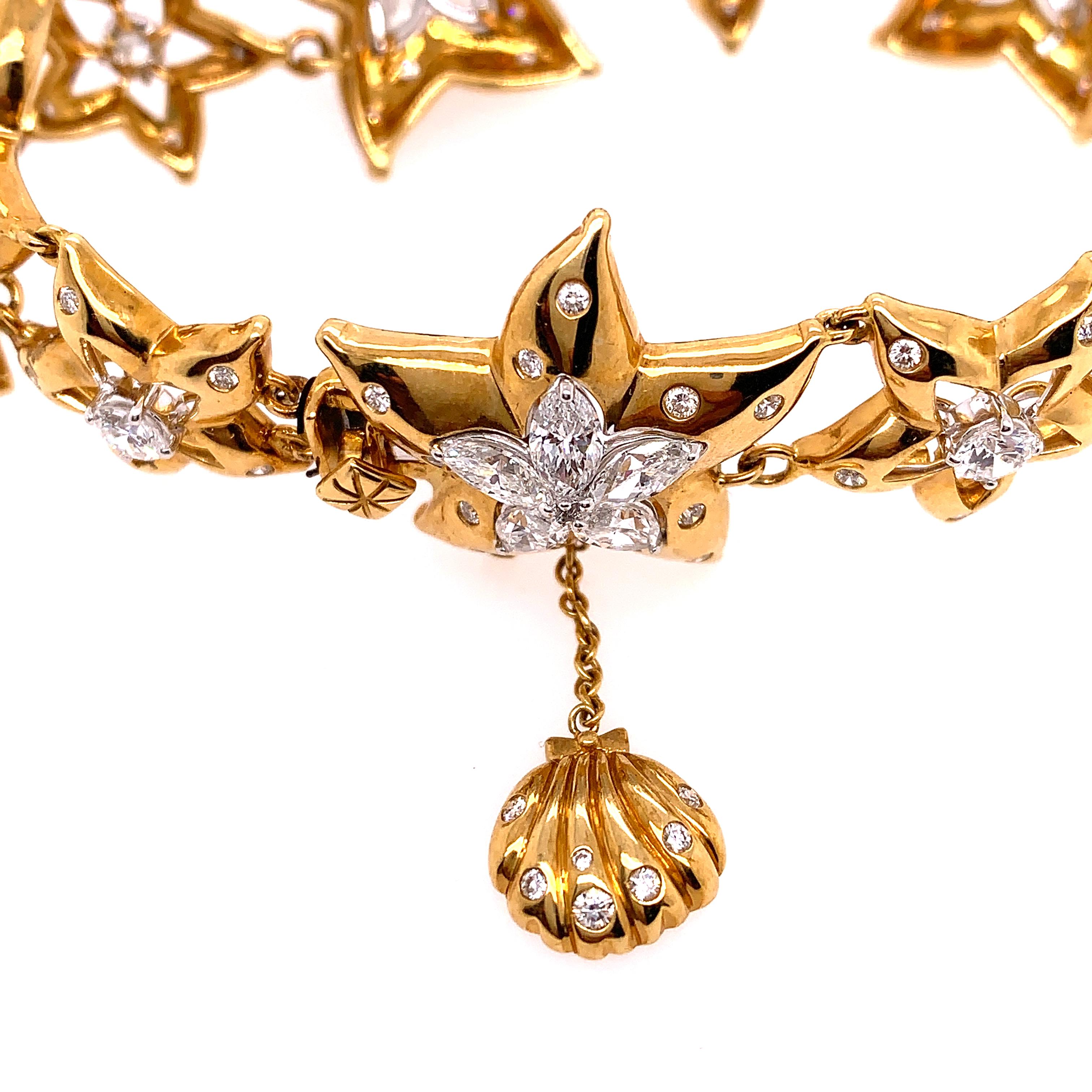Contemporary Starfish Motif Diamond and Gold Bracelet For Sale