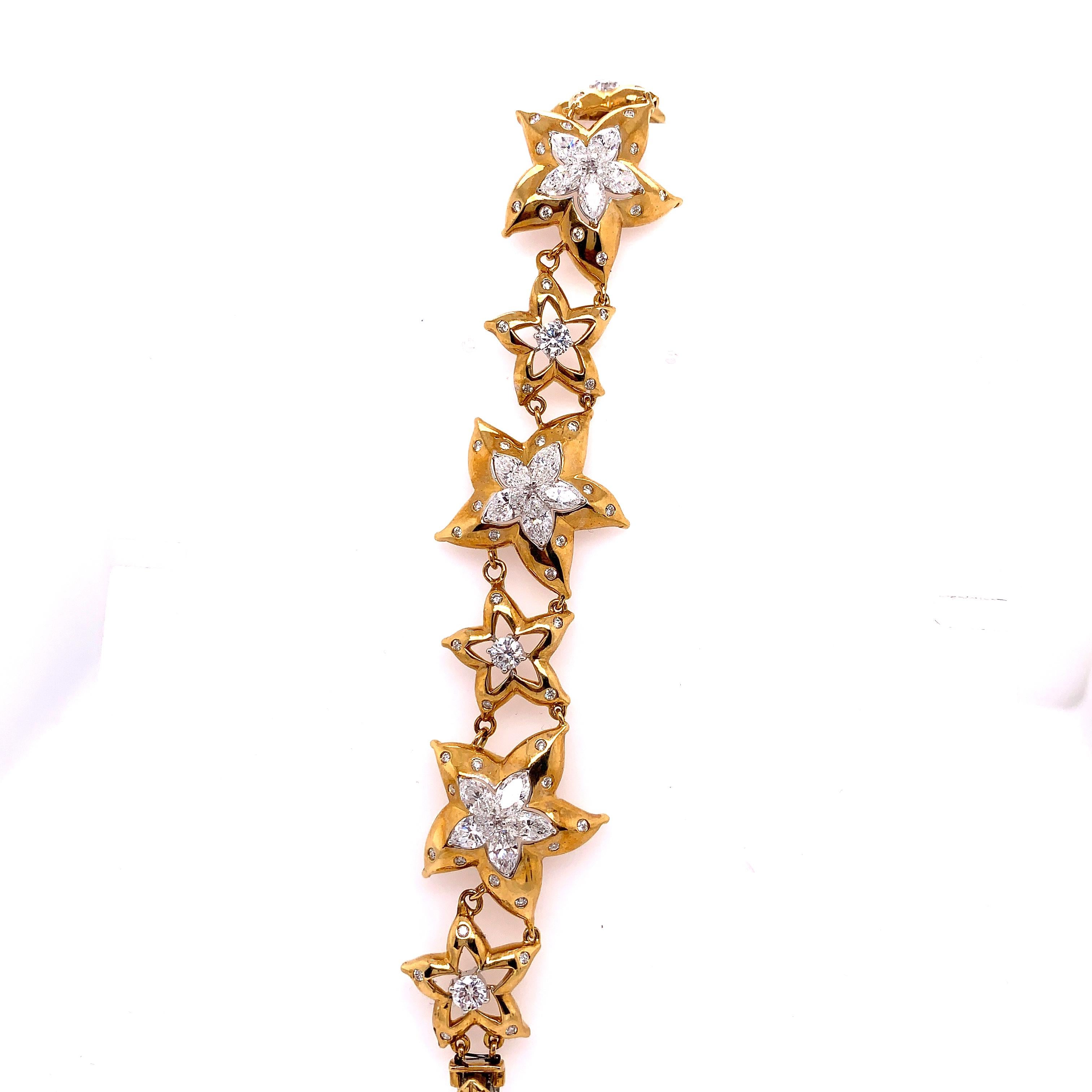 Marquise Cut Starfish Motif Diamond and Gold Bracelet For Sale