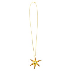 Starfish Motif Enamel and Diamond Pendant Necklace