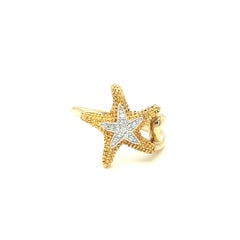Starfish Ocean Inspired Diamond Ring 14k Yellow Gold