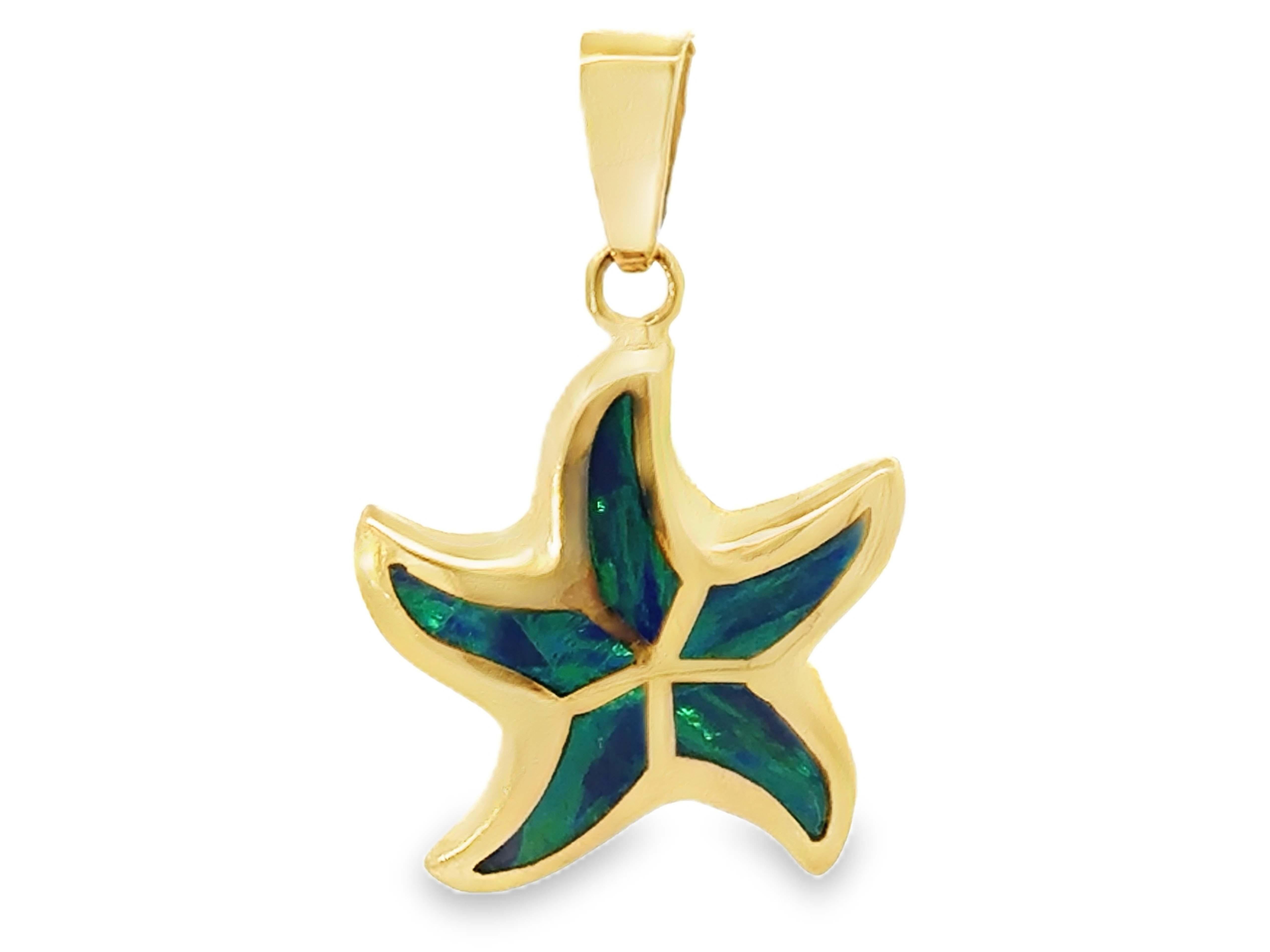 Moderne Pendentif incrusté d'opales étoile de mer en or jaune 14 carats en vente