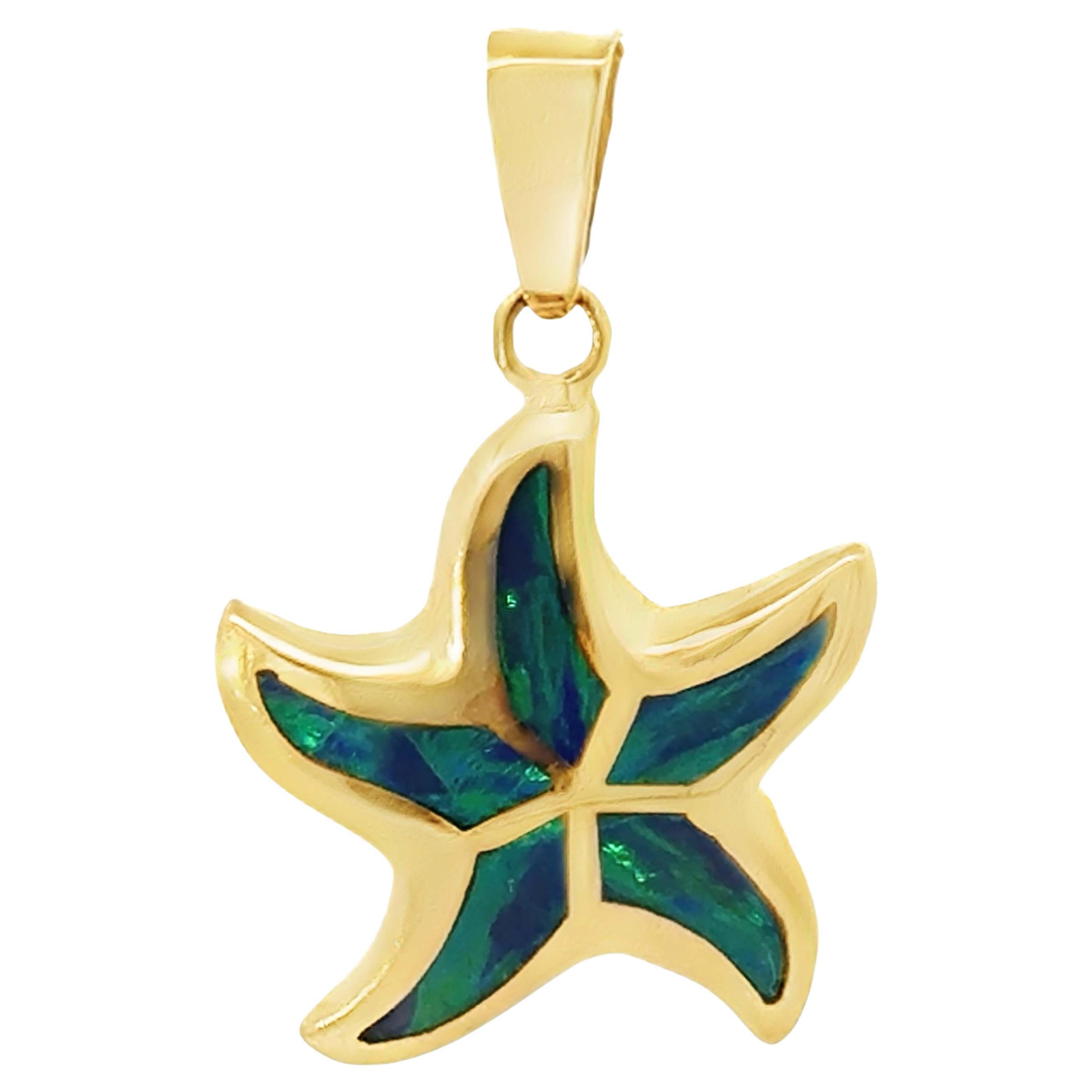 Starfish Opal Inlay Pendant 14k Yellow Gold