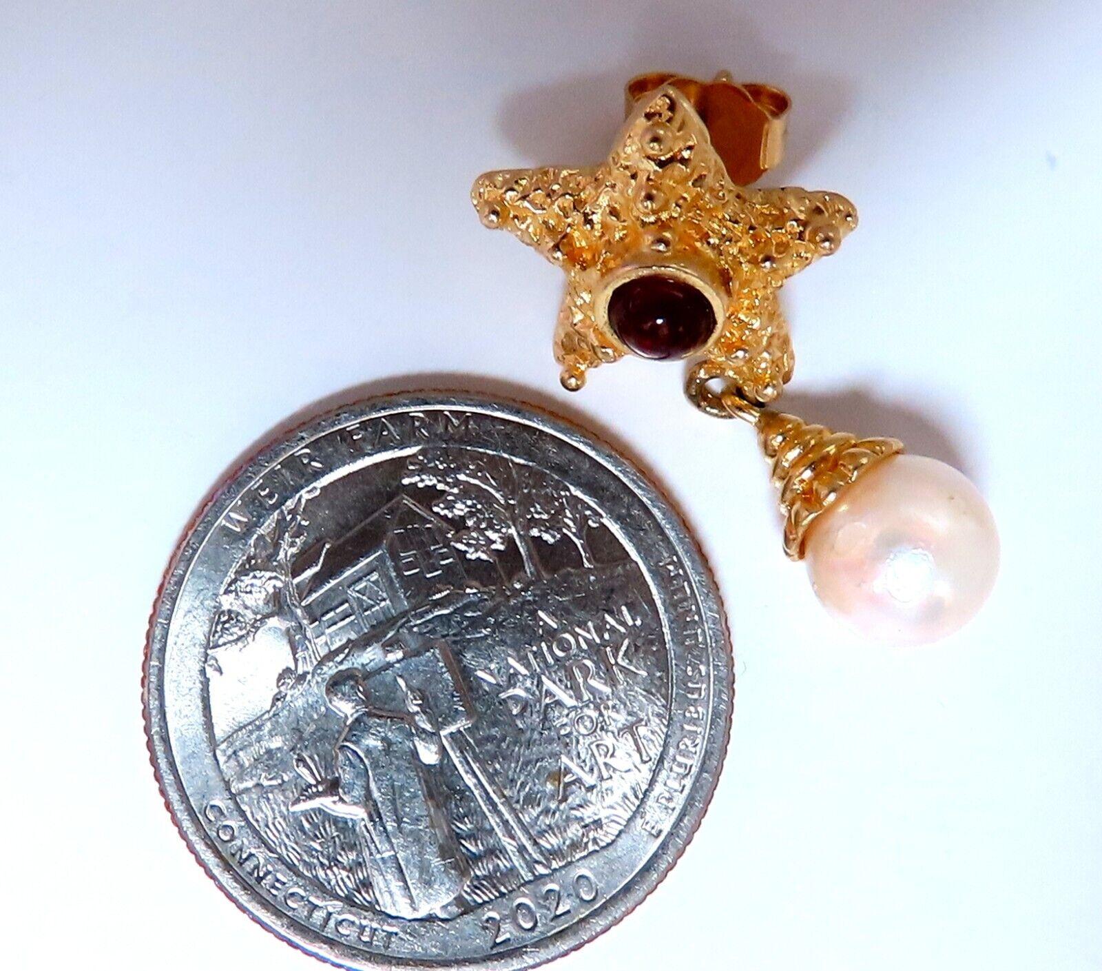 Women's or Men's Starfish Pearl Statement Earrings 14 Karat For Sale