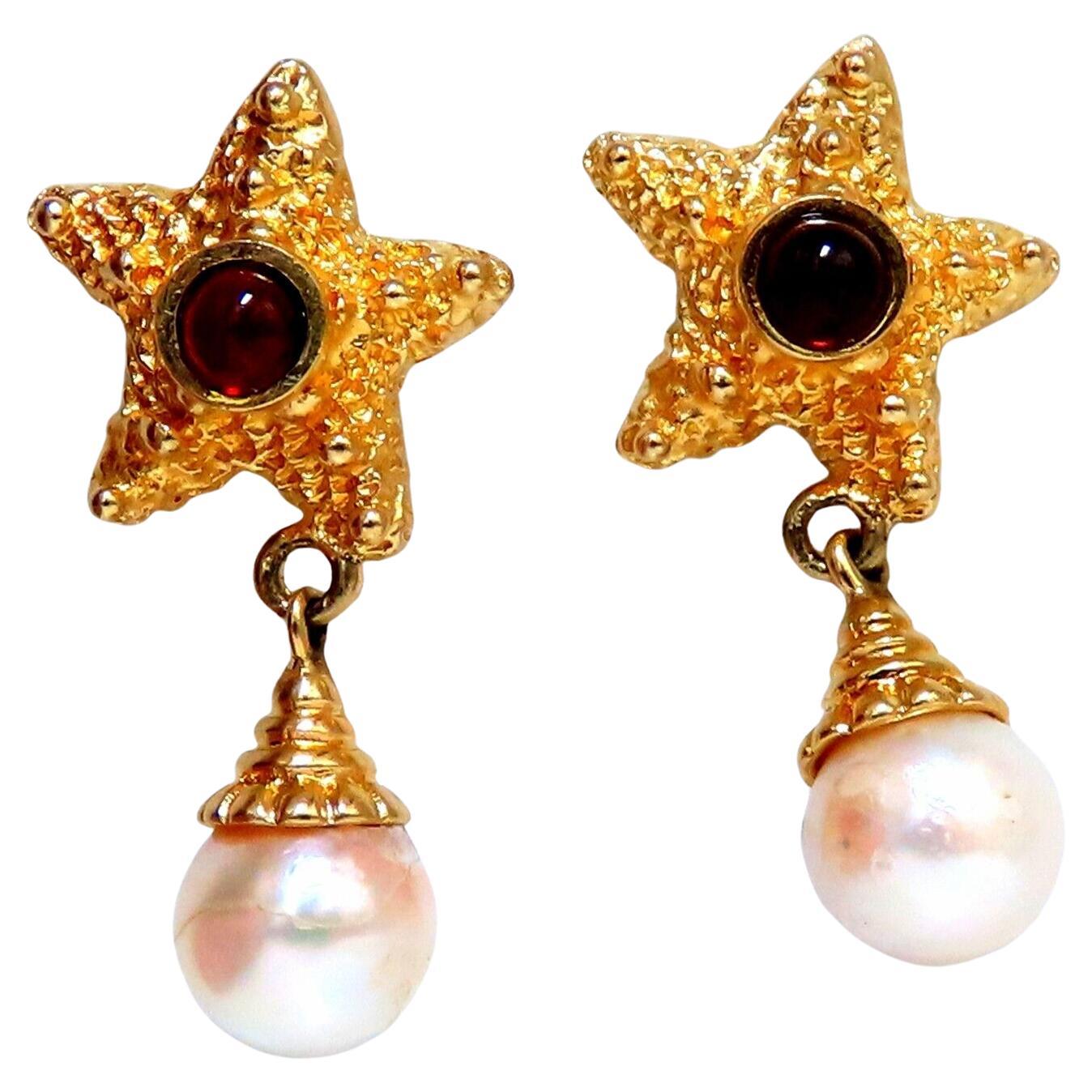 Starfish Pearl Statement Earrings 14 Karat For Sale