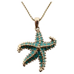 Starfish Anhänger-Halskette 14KT Gelbgold Emaille Handgefertigter Seestern-Anhänger