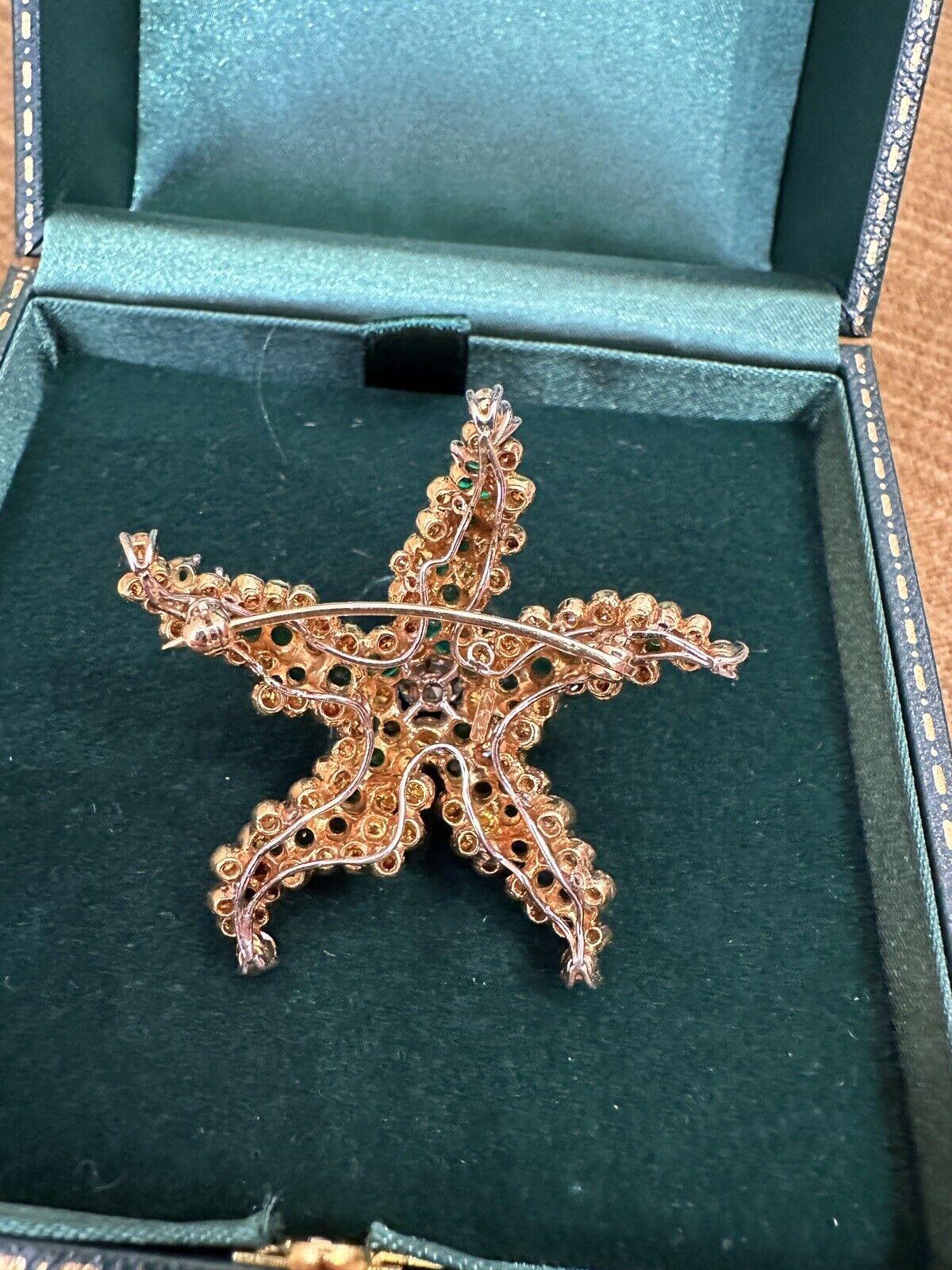 Starfish Pin with Diamond, Emeralds and Yellow Diamonds in 18k Yellow Gold In Excellent Condition For Sale In La Jolla, CA