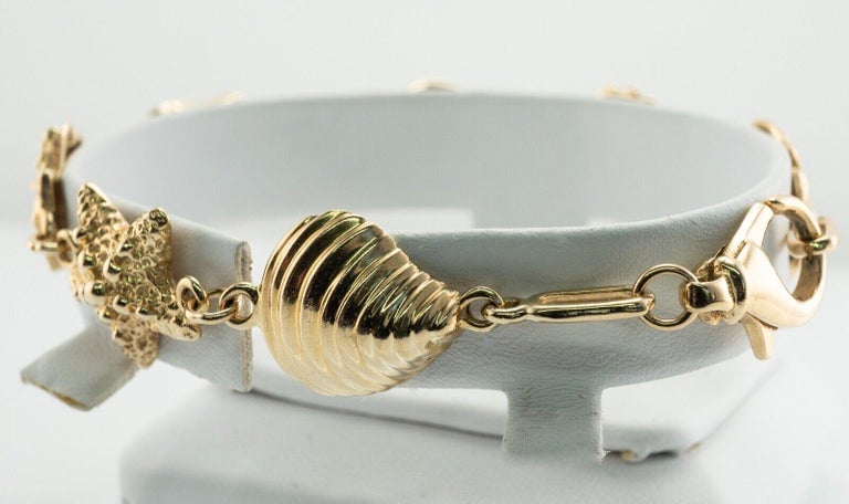 Starfish Seashell Bracelet 14K Gold Nautical Vintage For Sale at 1stDibs