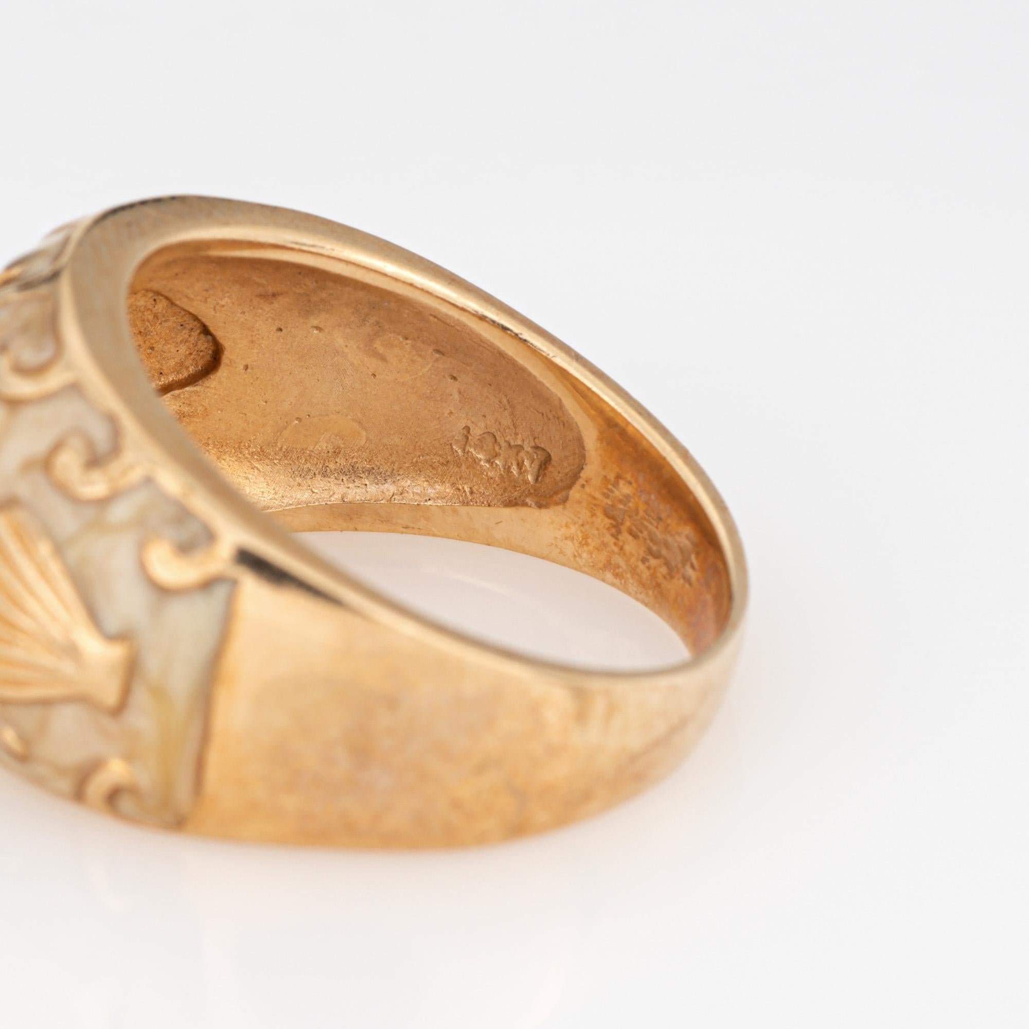 Starfish Shell Ring 14k Yellow Gold Enamel Band Sz 6 Fine Estate Ocean Jewelry For Sale 2