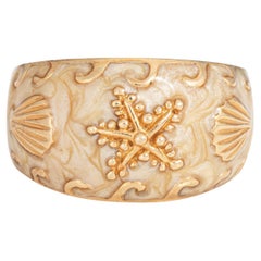Starfish Shell Ring 14k Yellow Gold Enamel Band Sz 6 Fine Estate Ocean Jewelry