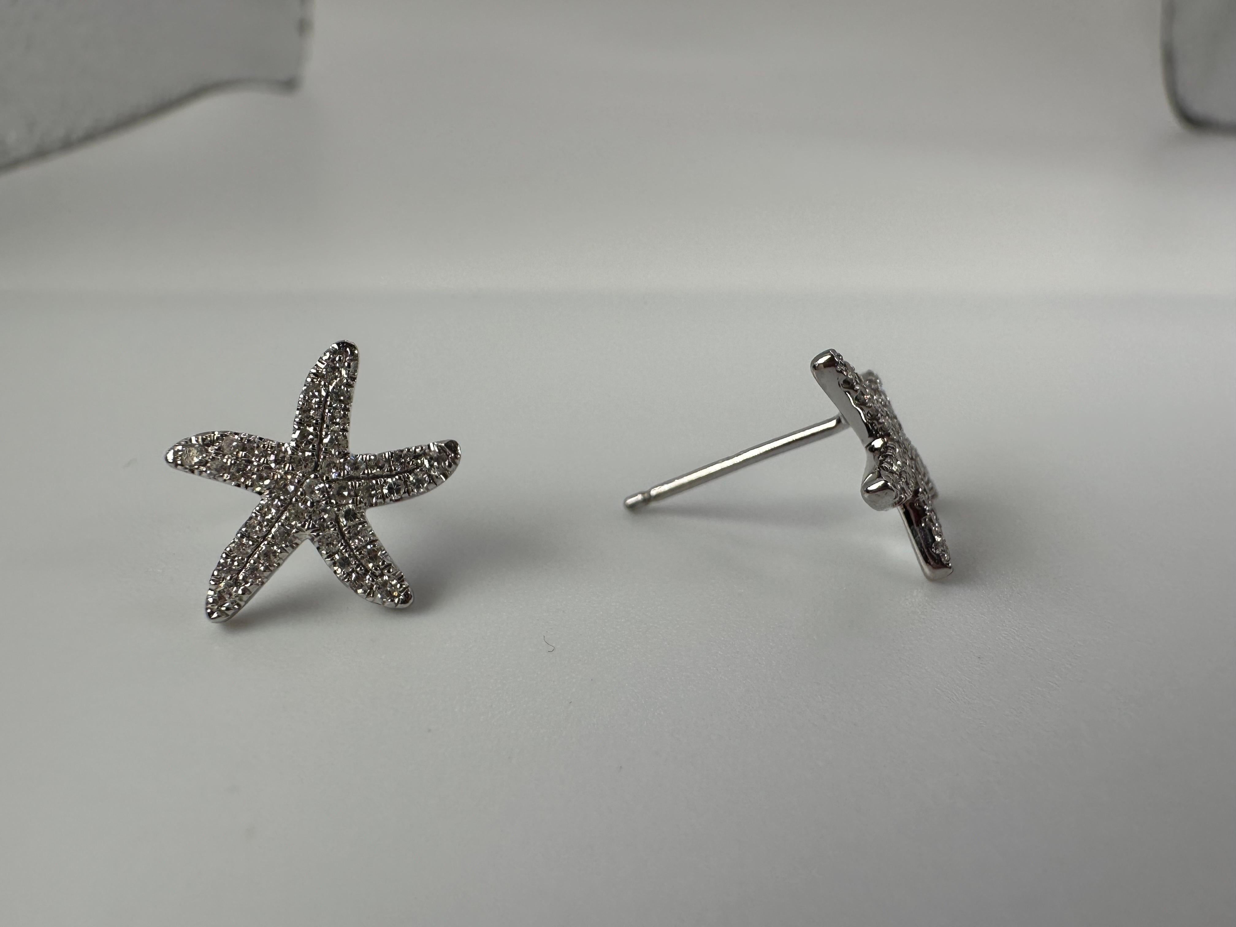 Round Cut Starfish Stud Earrings 14 Karat Gold Natural Diamonds Earrings For Sale