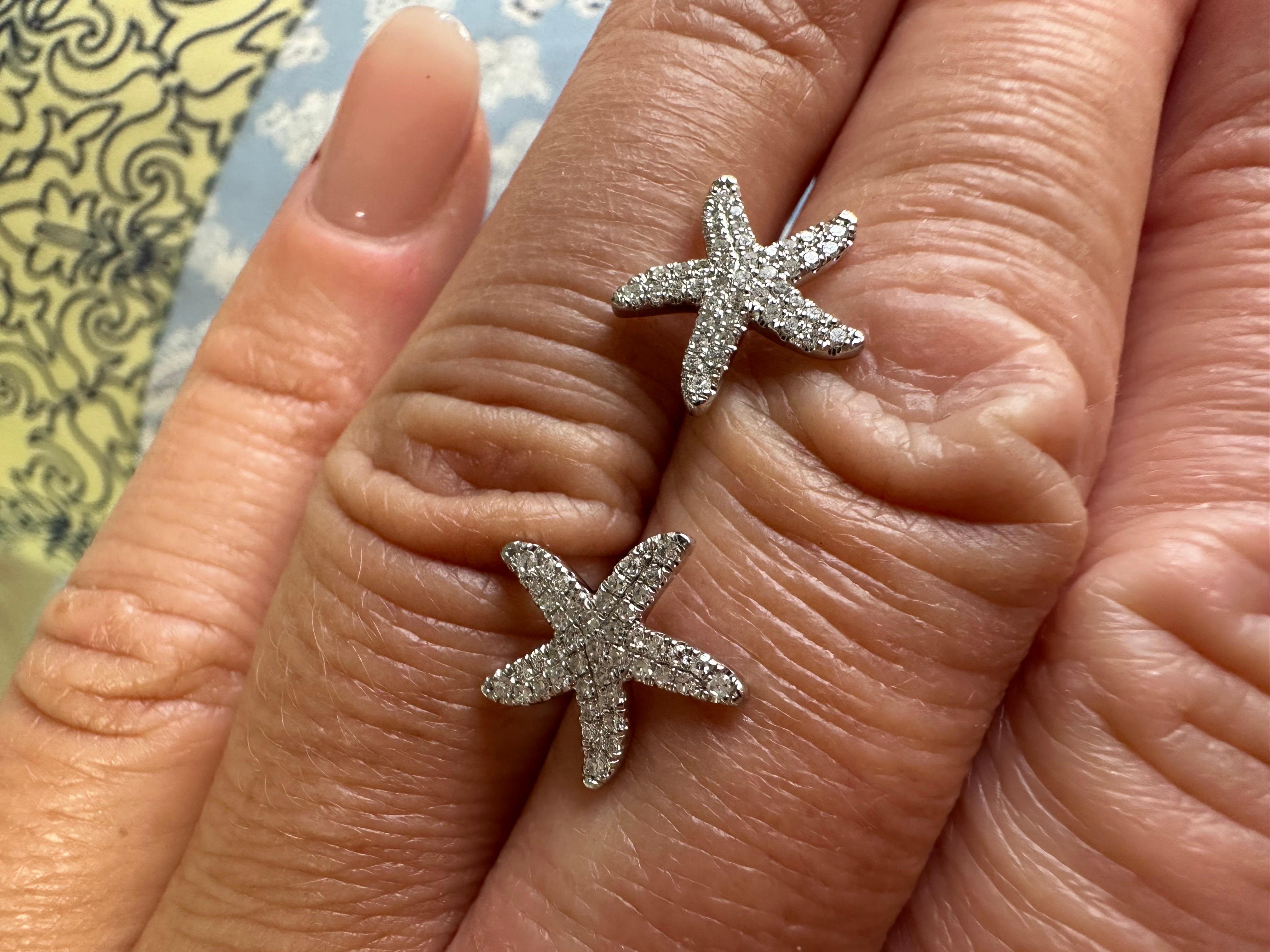 Women's or Men's Starfish Stud Earrings 14 Karat Gold Natural Diamonds Earrings For Sale