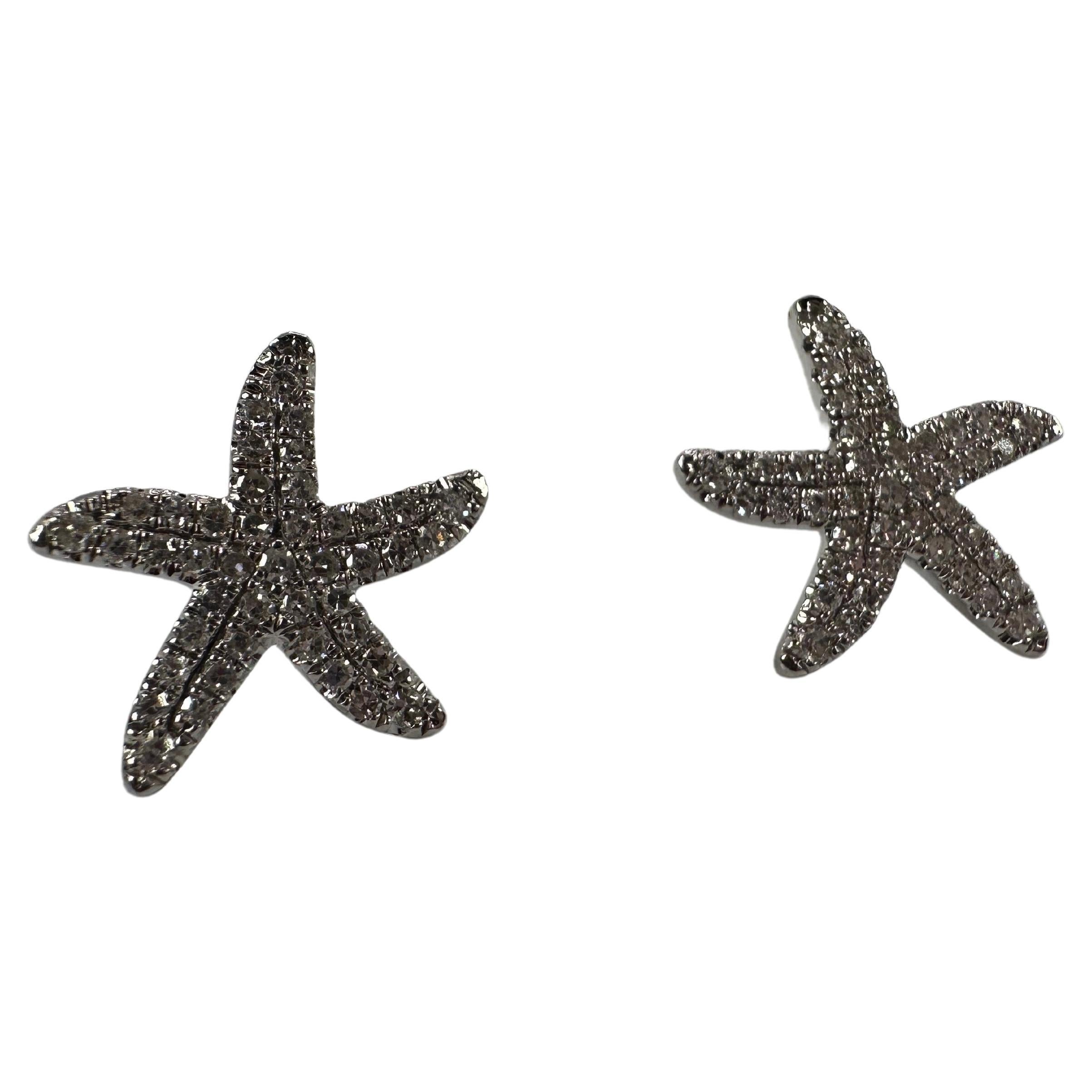 Starfish Stud Earrings 14 Karat Gold Natural Diamonds Earrings