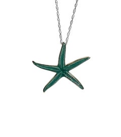 Starfish Vitreous Enamel pendant 18KT yellow gold RARE sea theme pendant