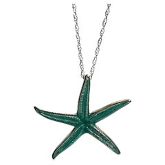 Starfish Vitreous Enamel pendant 18KT yellow gold RARE sea theme pendant 