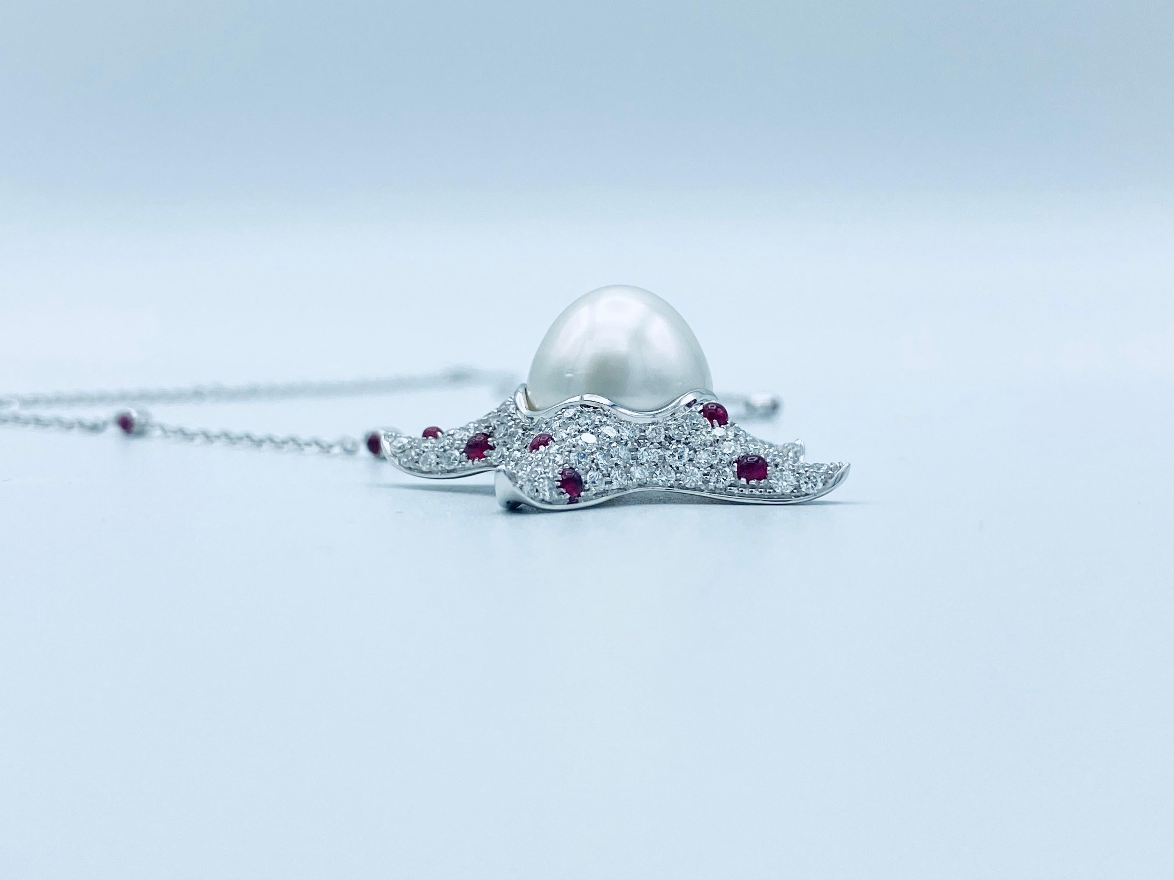 Anhänger/Halskette mit Seestern-Weißer Diamant Rubin australische Perle 18Kt Gold im Angebot 1