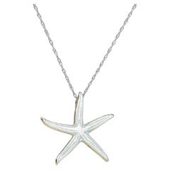 Antique Starfish white Vitreous Enamel pendant 18KT yellow gold sea theme pendant 